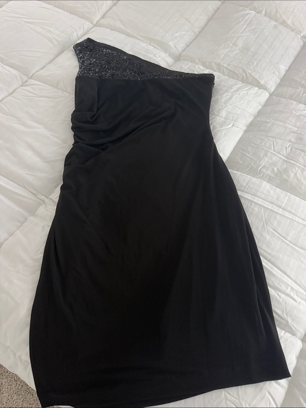 Calvin Klein One-Shoulder Black Cocktail Dress with Sequin Trim